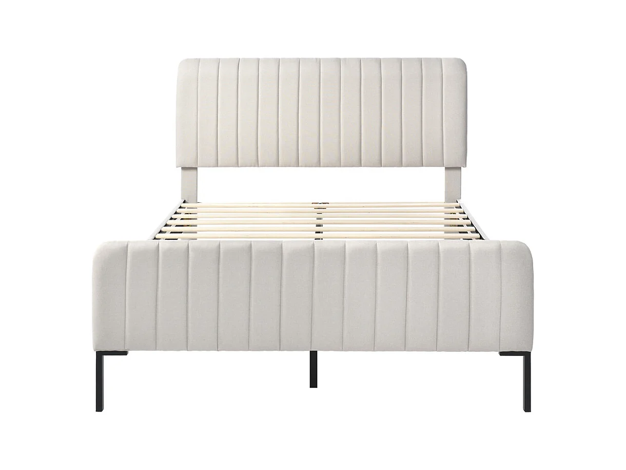 Lit jeune lit 140x200 cm lit rembourré avec sommier à lattes lit double lin gris-beige