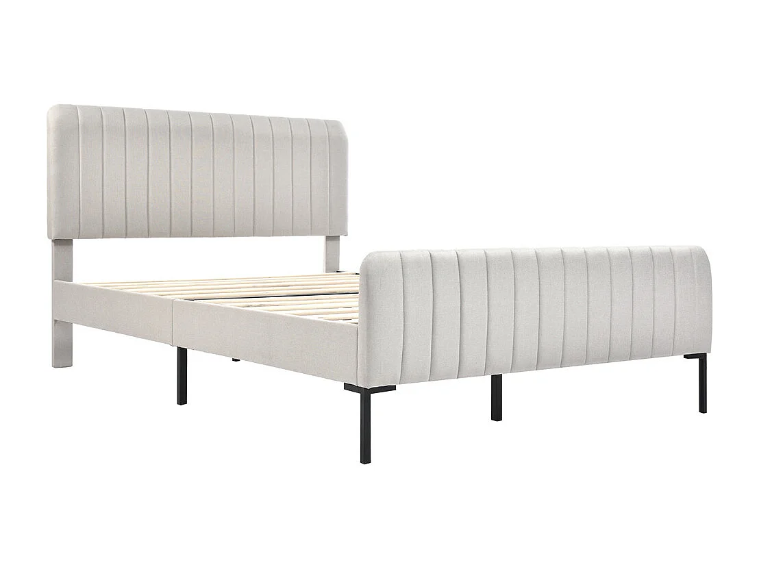 Lit jeune lit 140x200 cm lit rembourré avec sommier à lattes lit double lin gris-beige