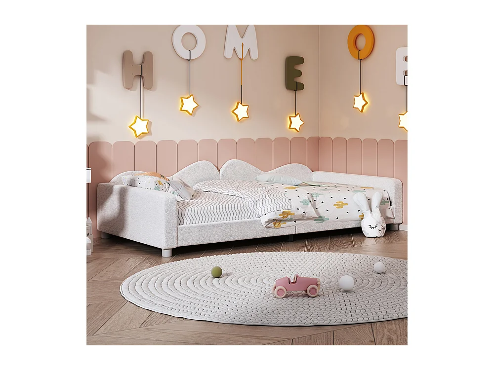 Lit jeune lit 90x200 cm lit rembourré lit simple canapé-lit velours blanc