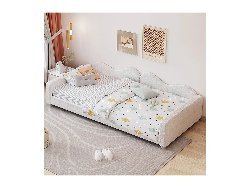 Lit jeune lit 90x200 cm lit rembourré lit simple canapé-lit velours blanc