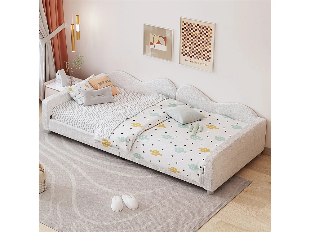 Lit jeune lit 90x200 cm lit rembourré lit simple canapé-lit velours blanc