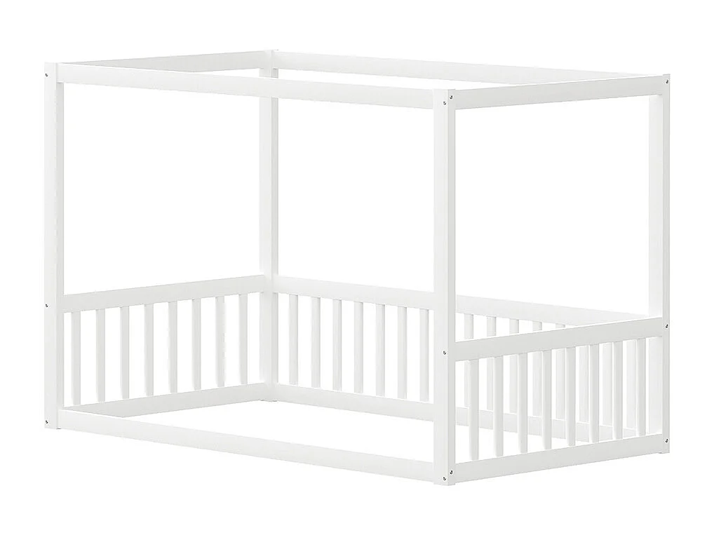 Lit à baldaquin pour enfants 90x200 cm, cadre de lit en bois massif pour enfants, adolescents, blanc