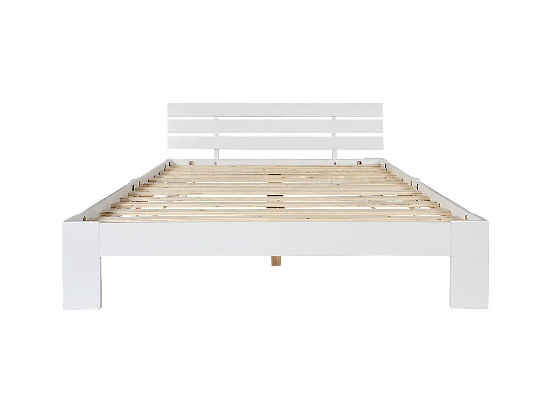 Lit jeune lit 140x200 cm lit sommier à lattes en bois lit double bois massif blanc