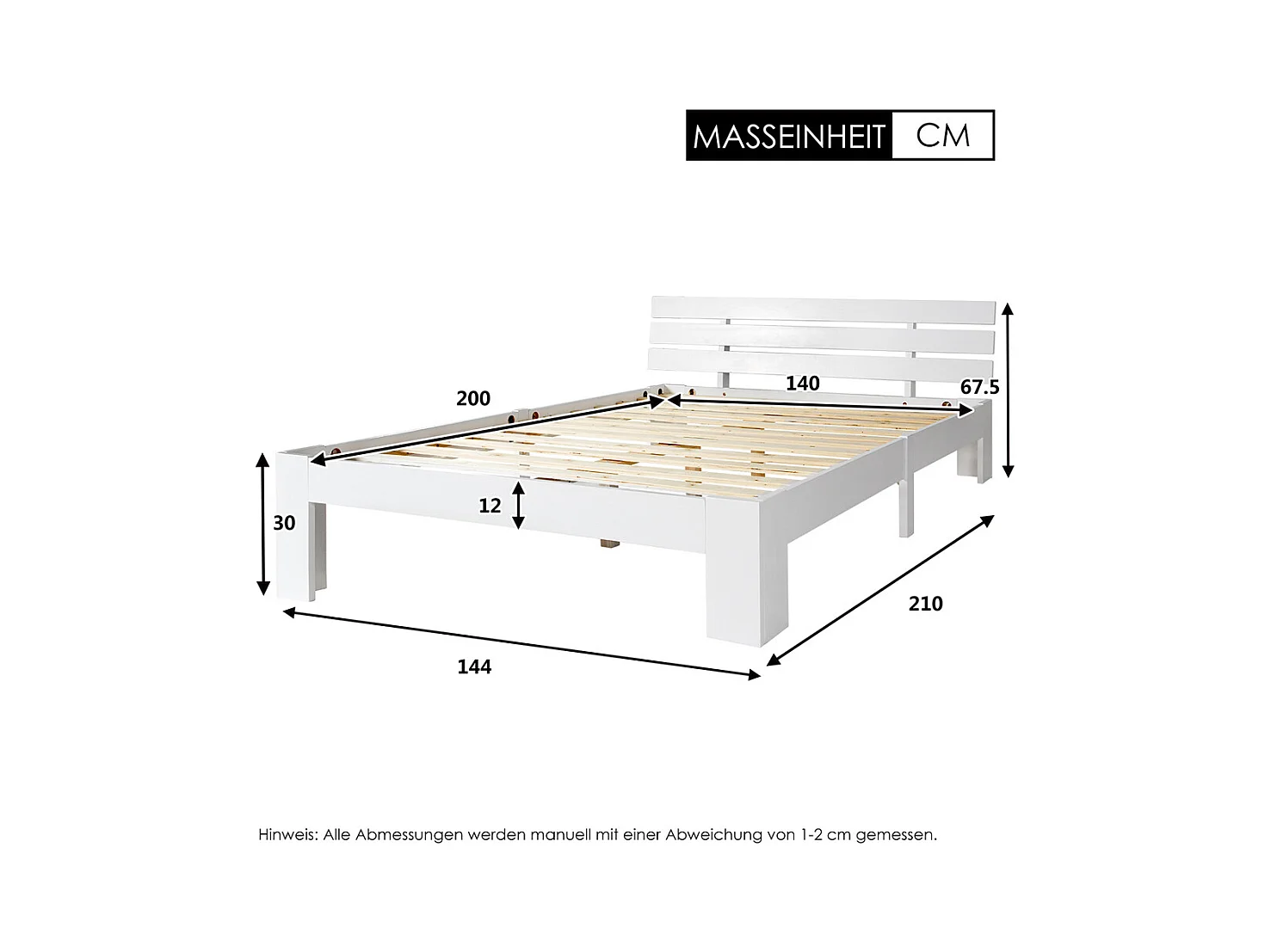 Lit jeune lit 140x200 cm lit sommier à lattes en bois lit double bois massif blanc