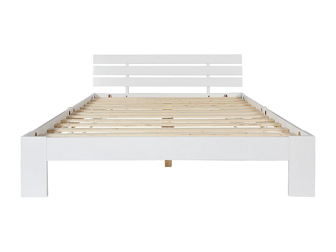 Lit jeune lit 140x200 cm lit sommier à lattes en bois lit double bois massif blanc