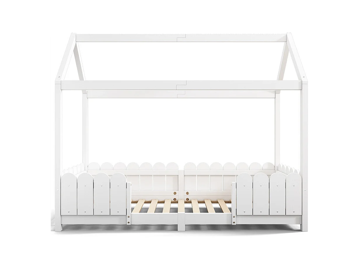 Lit jeune lit 90x200 cm avec protection contre les retombées et cadre à lamelles lit simple pin blanc