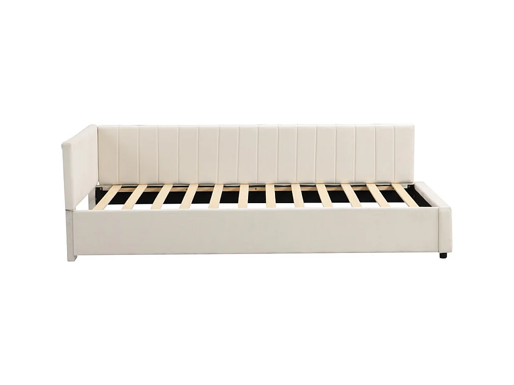 Lit jeune lit 90x200 cm lit rembourré lit sommier à lattes lit simple tissu en velours beige