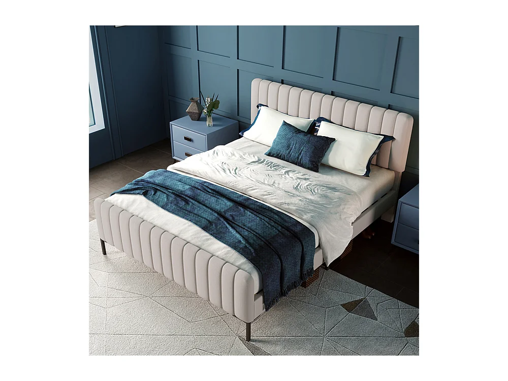 Lit jeune lit 160x200 cm lit rembourré avec sommier à lattes lit double lin gris-beige