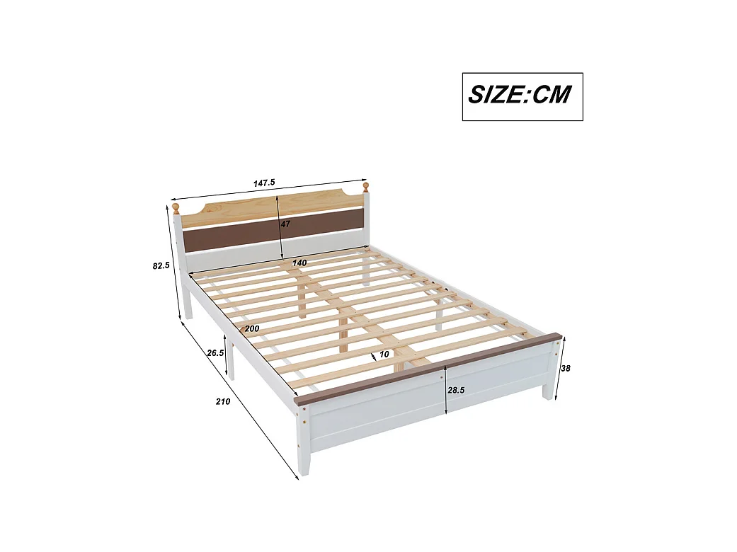 Lit jeune lit 140x200 cm lit en bois lit simple bois massif blanc