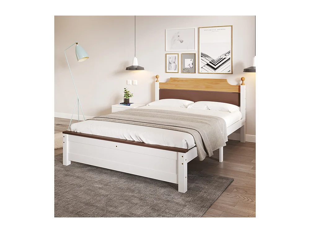 Lit jeune lit 140x200 cm lit en bois lit simple bois massif blanc