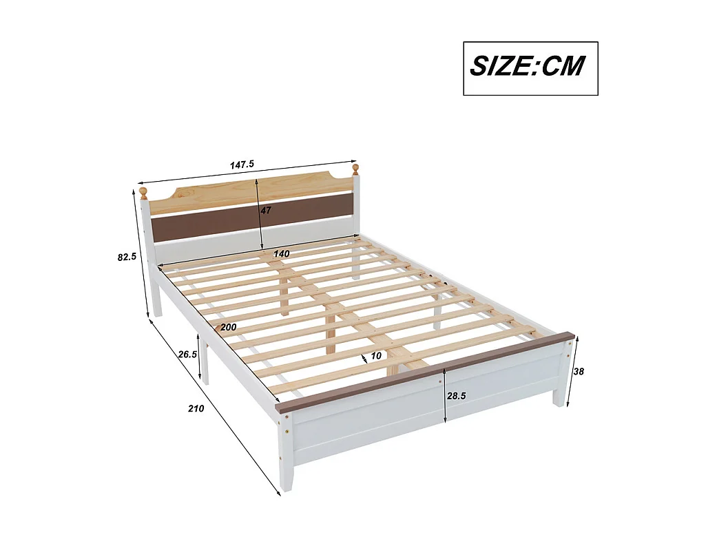 Lit jeune lit 140x200 cm lit en bois lit simple bois massif blanc