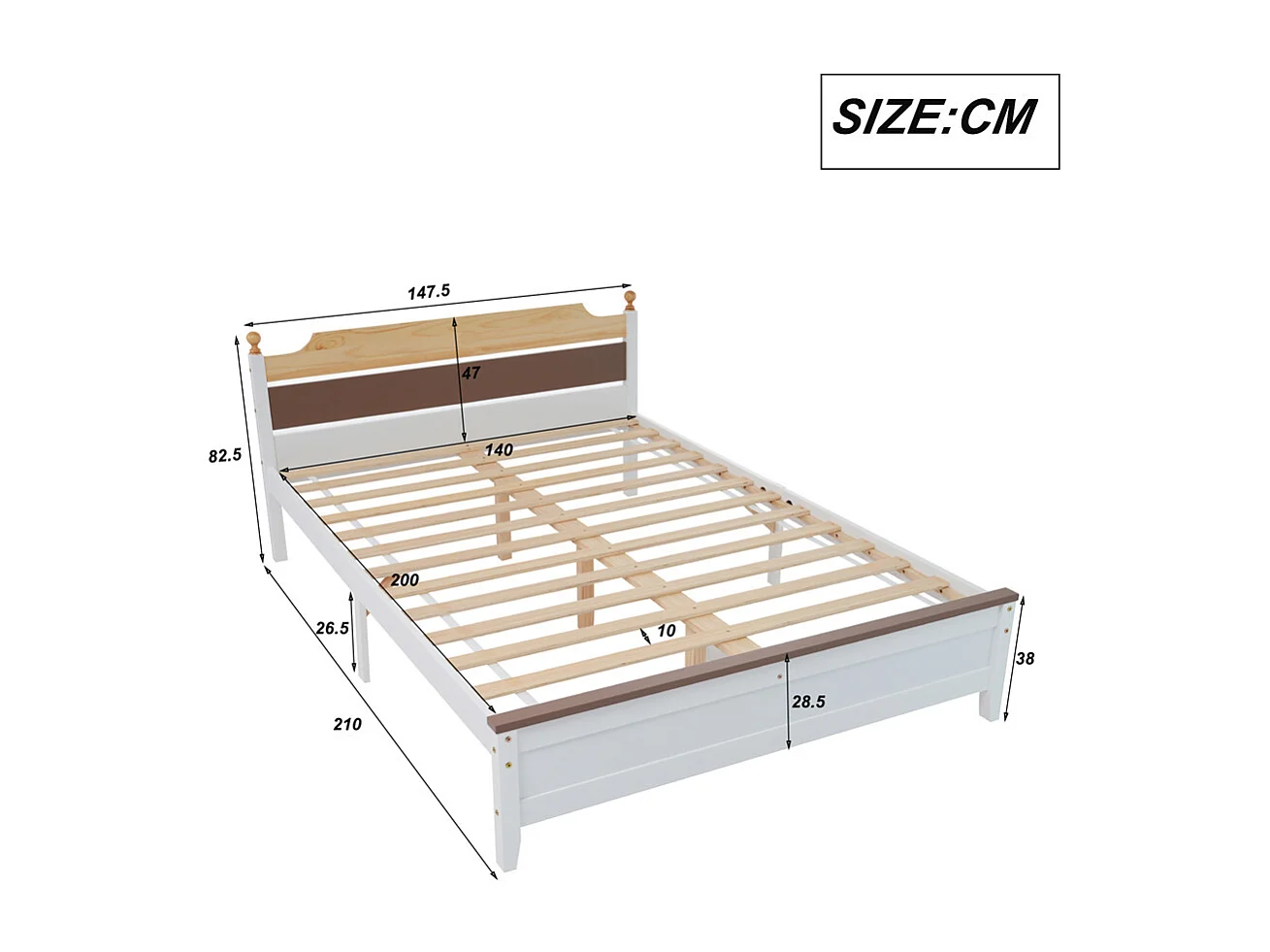 Lit jeune lit 140x200 cm lit en bois lit simple bois massif blanc