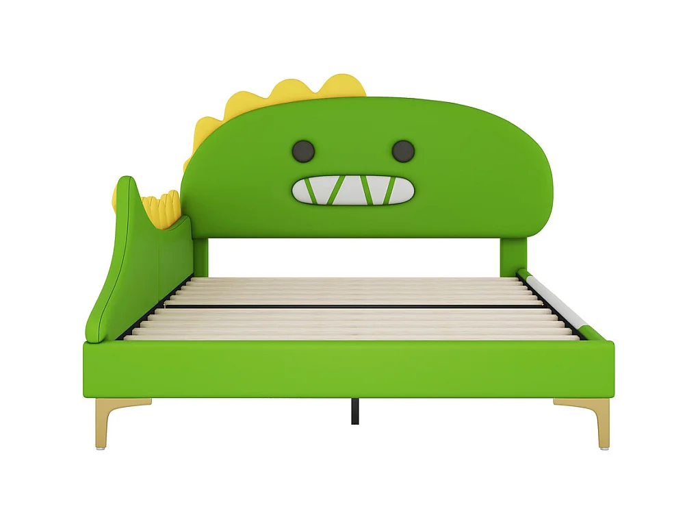 Lit jeune lit 140x200cm forme de dinosaure cartoon lit double pu vert