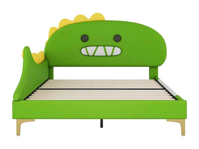Lit jeune lit 140x200cm forme de dinosaure cartoon lit double pu vert