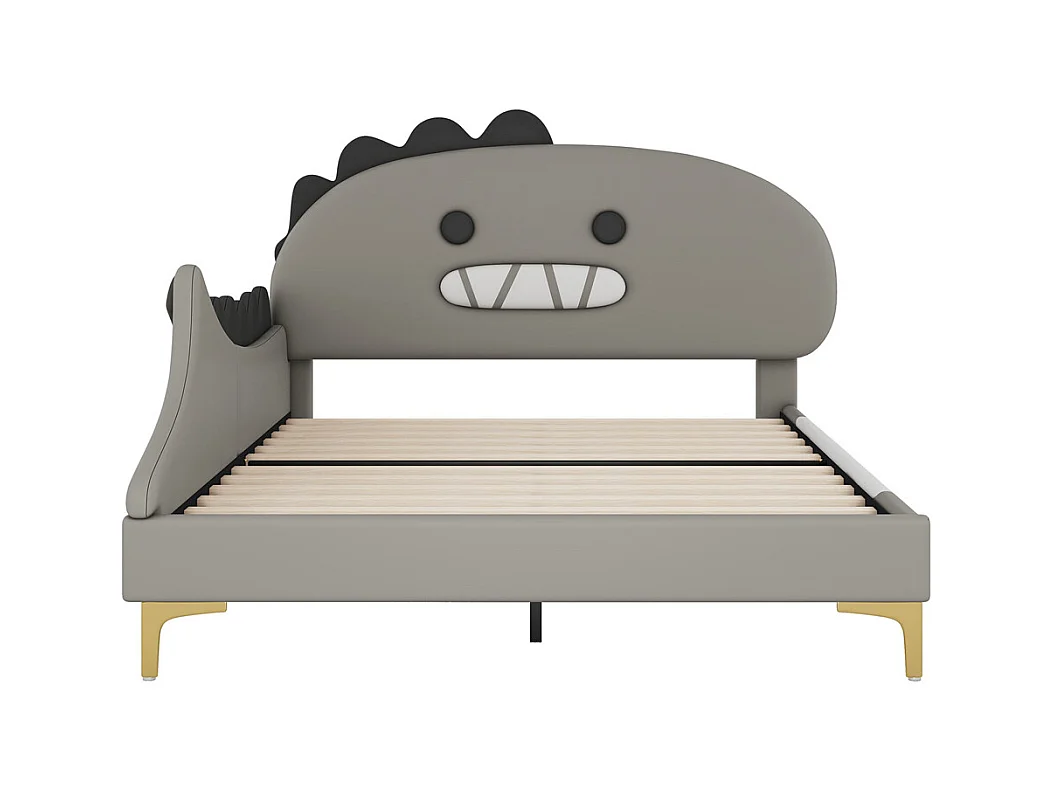 Lit jeune lit 140x200cm forme de dinosaure cartoon lit double pu gris