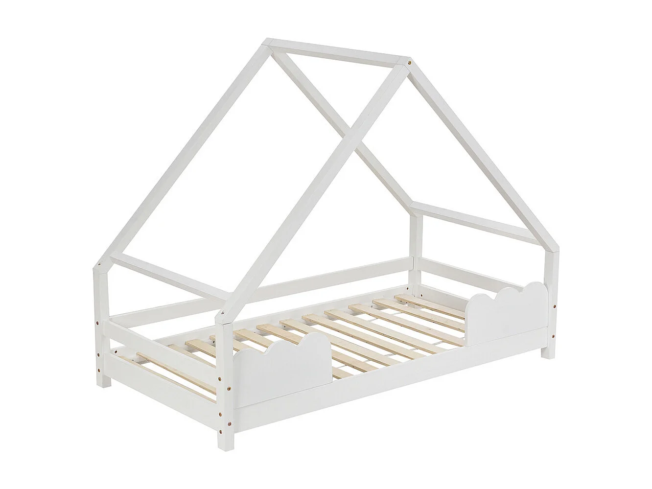 Lit cabane, lit enfant 90x200cm avec protection antichute, lit ludique, lit jeune, bois massif blanc