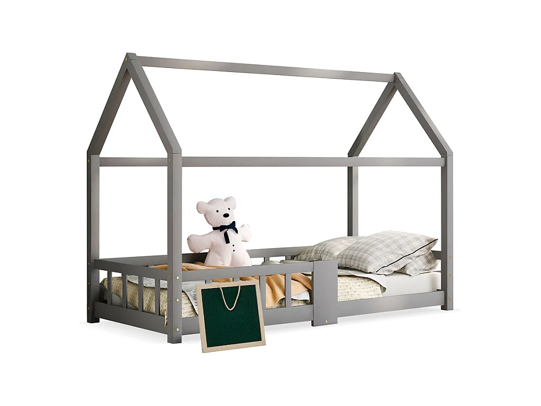 Lit jeune lit 90x200 cm lit protection contre les chutes lit sommier à lattes lit simple bois massif gris