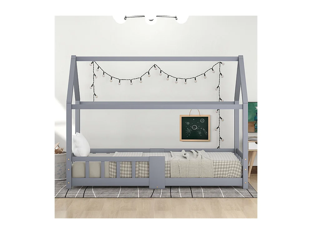 Lit jeune lit 90x200 cm lit protection contre les chutes lit sommier à lattes lit simple bois massif gris