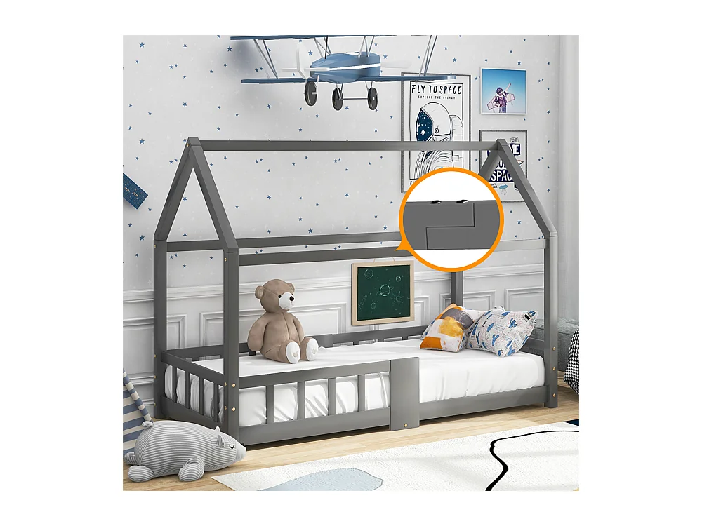 Lit jeune lit 90x200 cm lit protection contre les chutes lit sommier à lattes lit simple bois massif gris