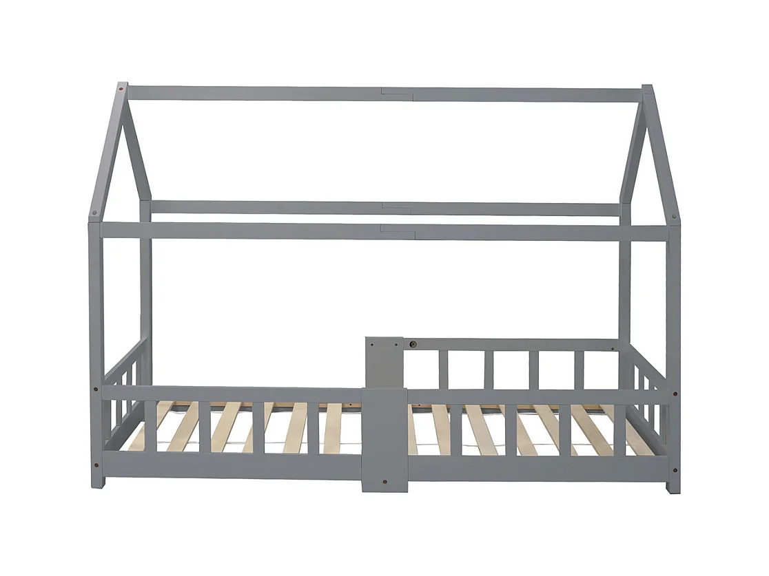 Lit jeune lit 90x200 cm lit protection contre les chutes lit sommier à lattes lit simple bois massif gris