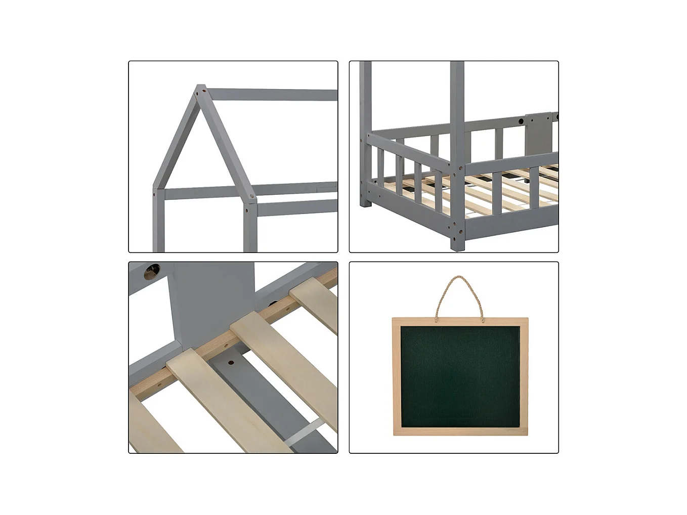 Lit jeune lit 90x200 cm lit protection contre les chutes lit sommier à lattes lit simple bois massif gris