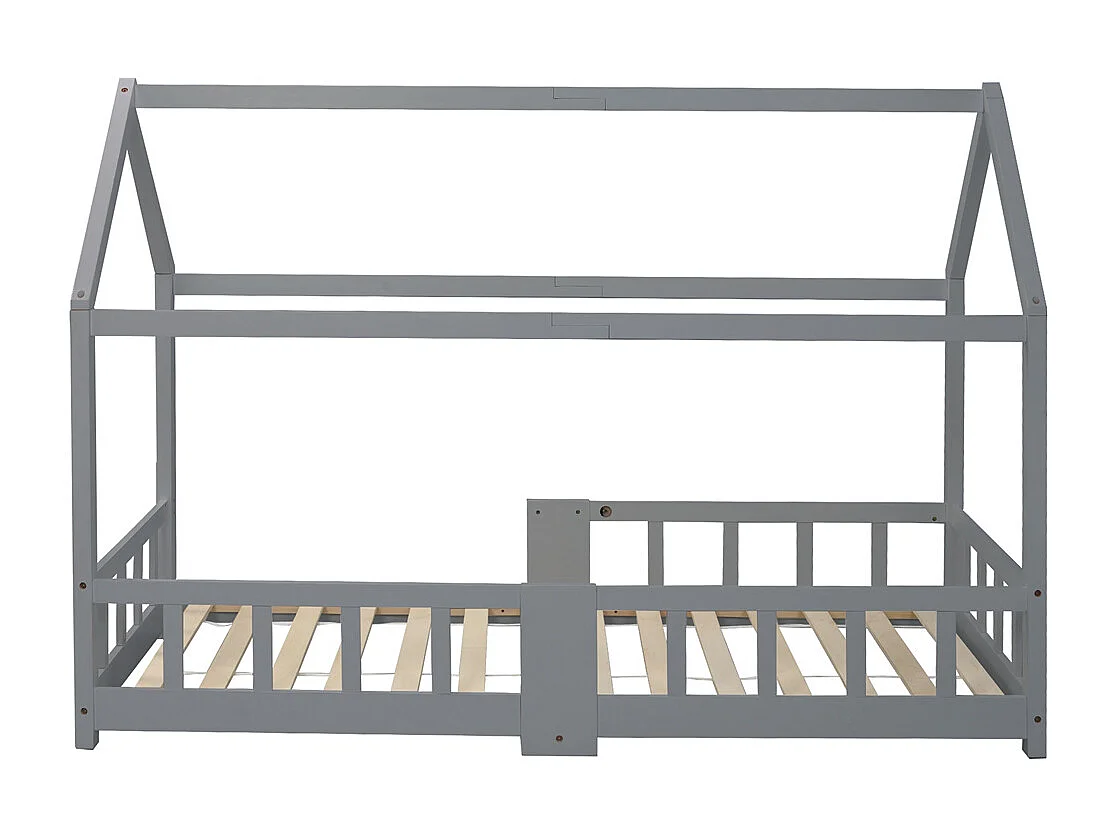 Lit jeune lit 90x200 cm lit protection contre les chutes lit sommier à lattes lit simple bois massif gris