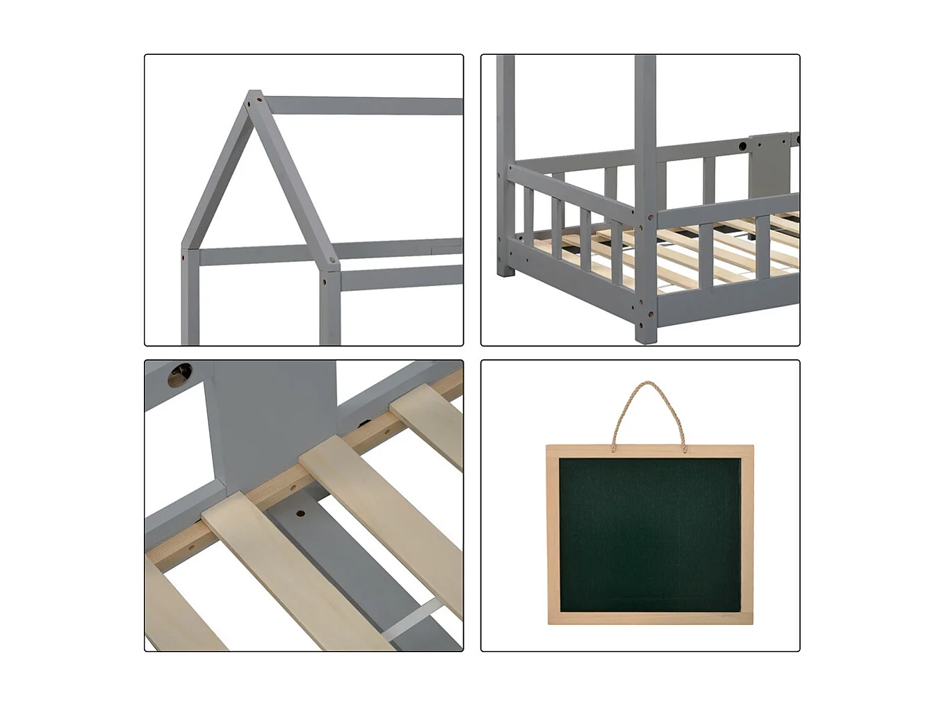 Lit jeune lit 90x200 cm lit protection contre les chutes lit sommier à lattes lit simple bois massif gris