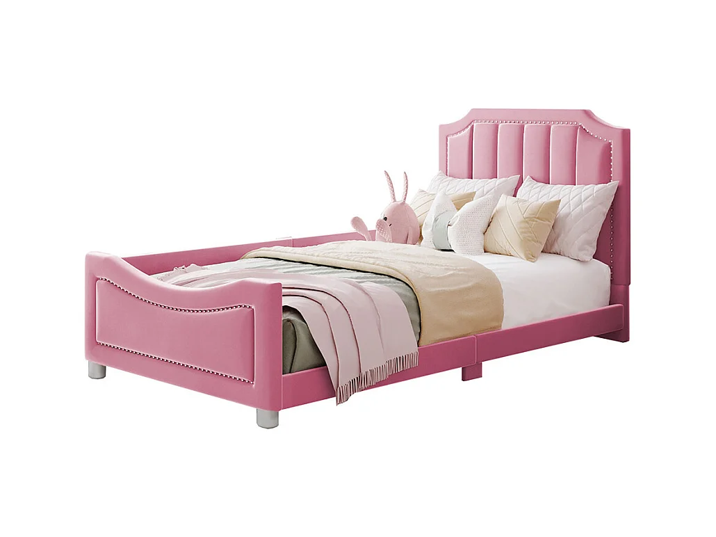 Lit jeune lit 90x200 cm lit rembourré lit simple bois massif rose