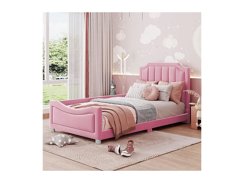 Lit jeune lit 90x200 cm lit rembourré lit simple bois massif rose