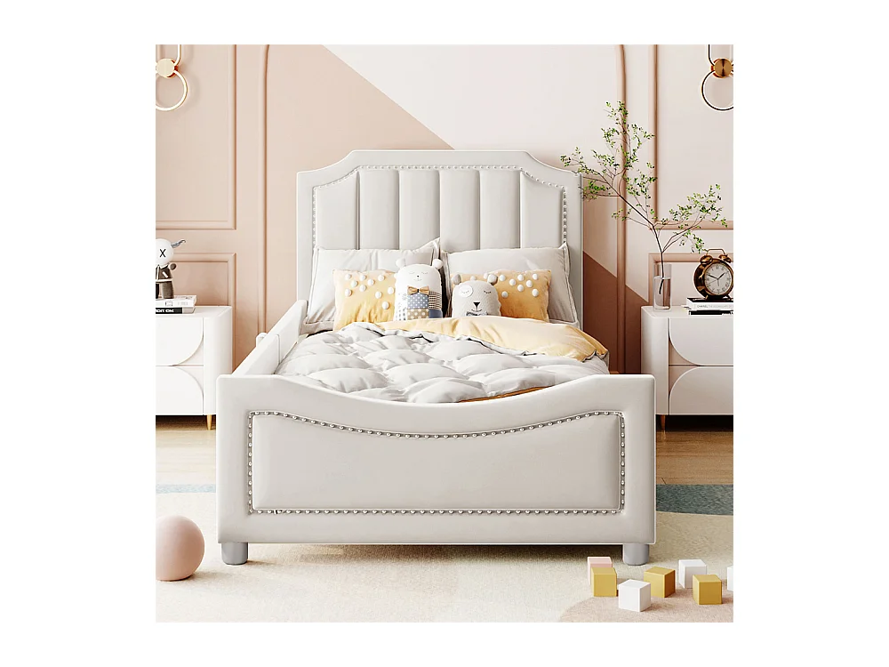 Lit jeune lit 90x200 cm lit rembourré lit simple bois massif beige