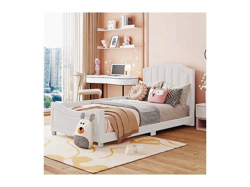 Lit jeune lit 90x200 cm lit rembourré lit simple bois massif beige