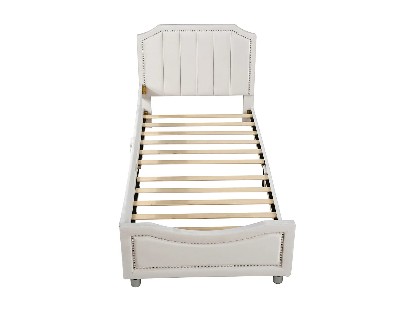 Lit jeune lit 90x200 cm lit rembourré lit simple bois massif beige