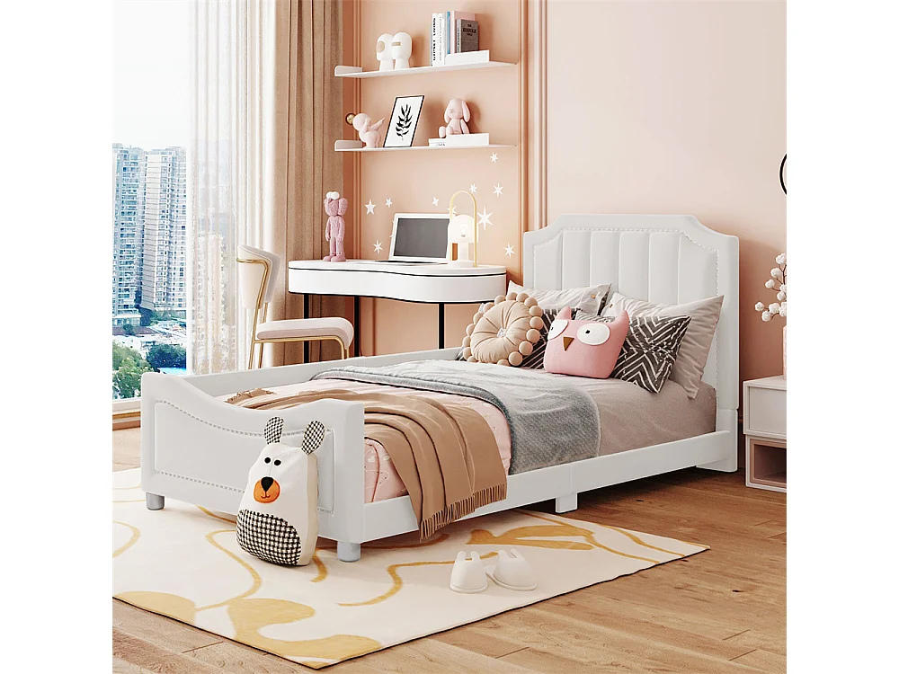 Lit jeune lit 90x200 cm lit rembourré lit simple bois massif beige