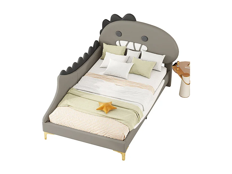 Lit jeune lit 90x200cm forme de dinosaure cartoon lit simple pu gris