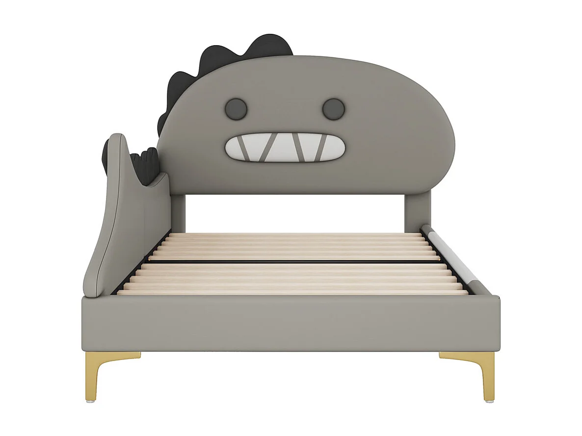 Lit jeune lit 90x200cm forme de dinosaure cartoon lit simple pu gris