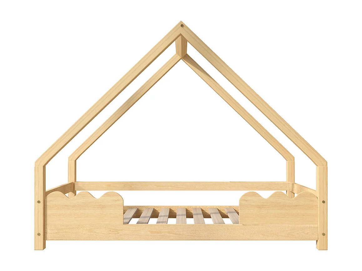 Lit cabane, lit enfant 90x200cm avec protection antichute, lit ludique, lit jeune, bois massif naturel
