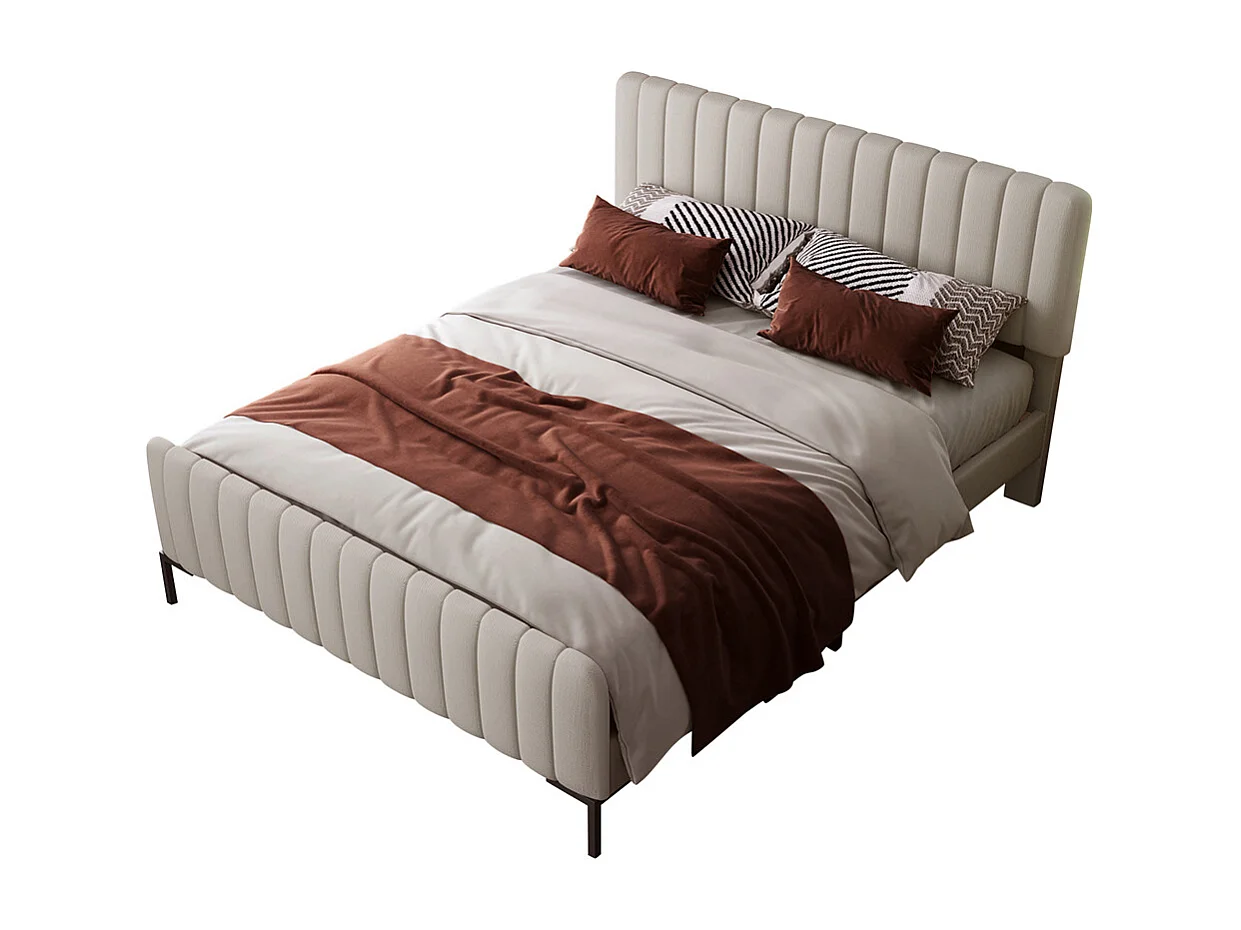 Lit jeune lit 180x200 cm lit rembourré avec sommier à lattes lit double lin gris-beige