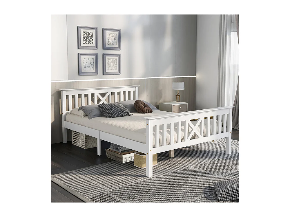 Lit jeune lit 140x200 cm lit en bois lit sommier à lattes lit double bois massif blanc