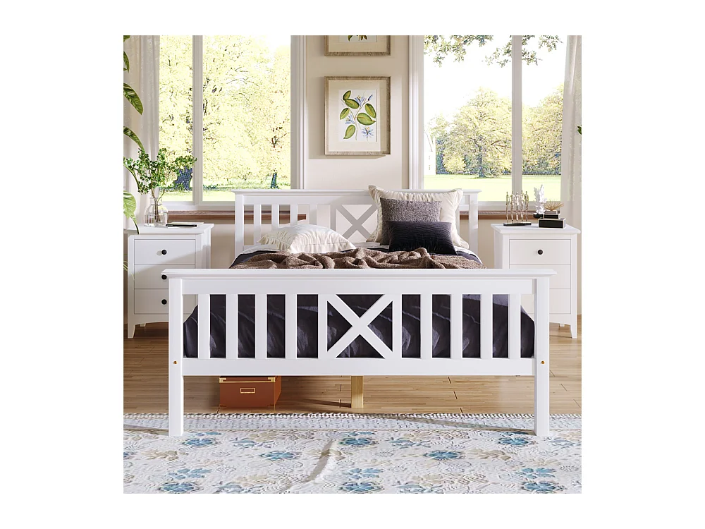 Lit jeune lit 140x200 cm lit en bois lit sommier à lattes lit double bois massif blanc