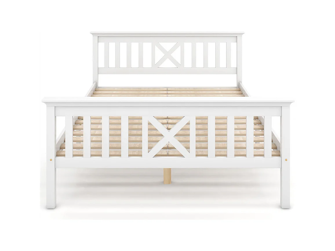 Lit jeune lit 140x200 cm lit en bois lit sommier à lattes lit double bois massif blanc