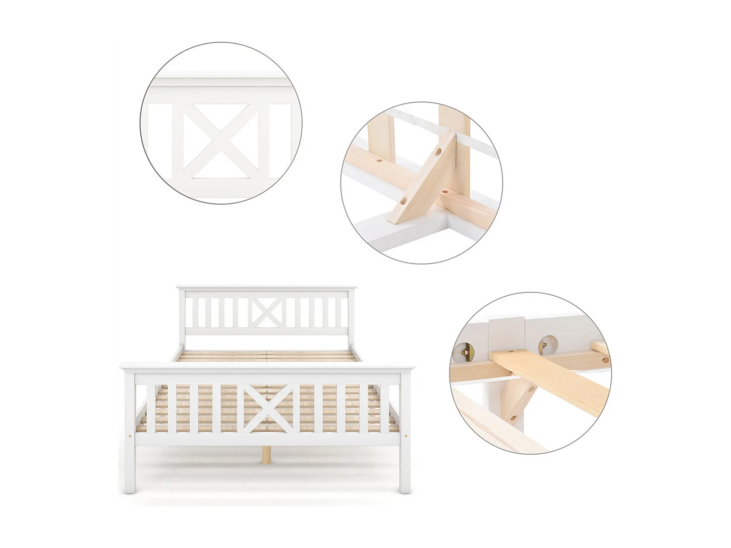 Lit jeune lit 140x200 cm lit en bois lit sommier à lattes lit double bois massif blanc