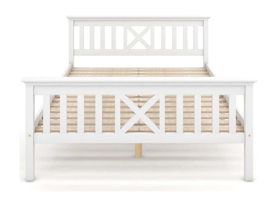 Lit jeune lit 140x200 cm lit en bois lit sommier à lattes lit double bois massif blanc