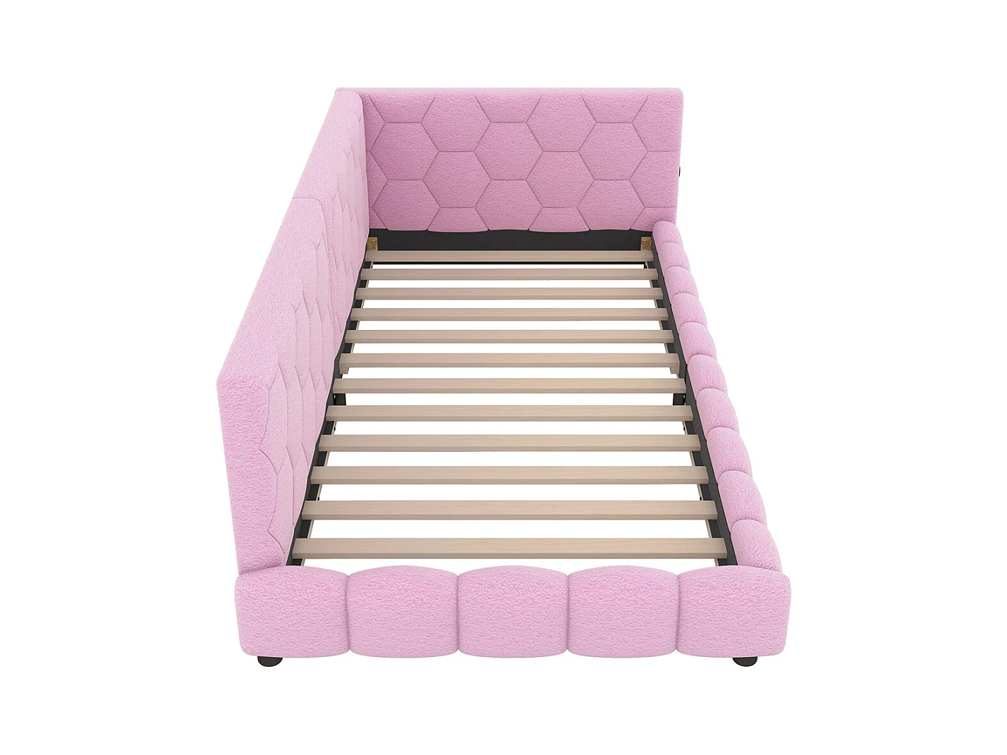 Lit de jour 90x200cm, canapé-lit avec sommier à lattes, lumière d'ambiance 16 couleurs, connexion usb, type-c, fleece+mdf, rose, sans matelas