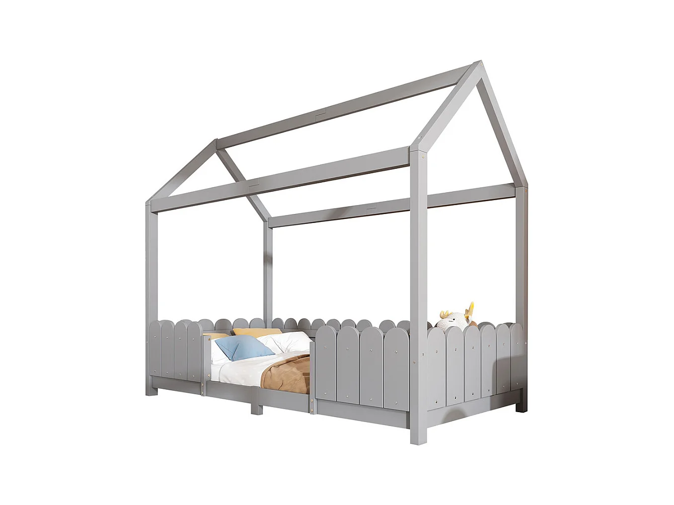 Lit jeune lit 90x200 cm avec protection contre les retombées et cadre à lamelles lit simple pin gris