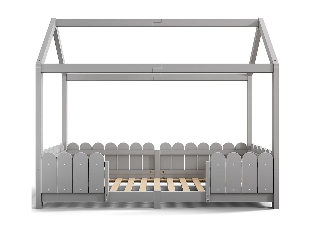 Lit jeune lit 90x200 cm avec protection contre les retombées et cadre à lamelles lit simple pin gris