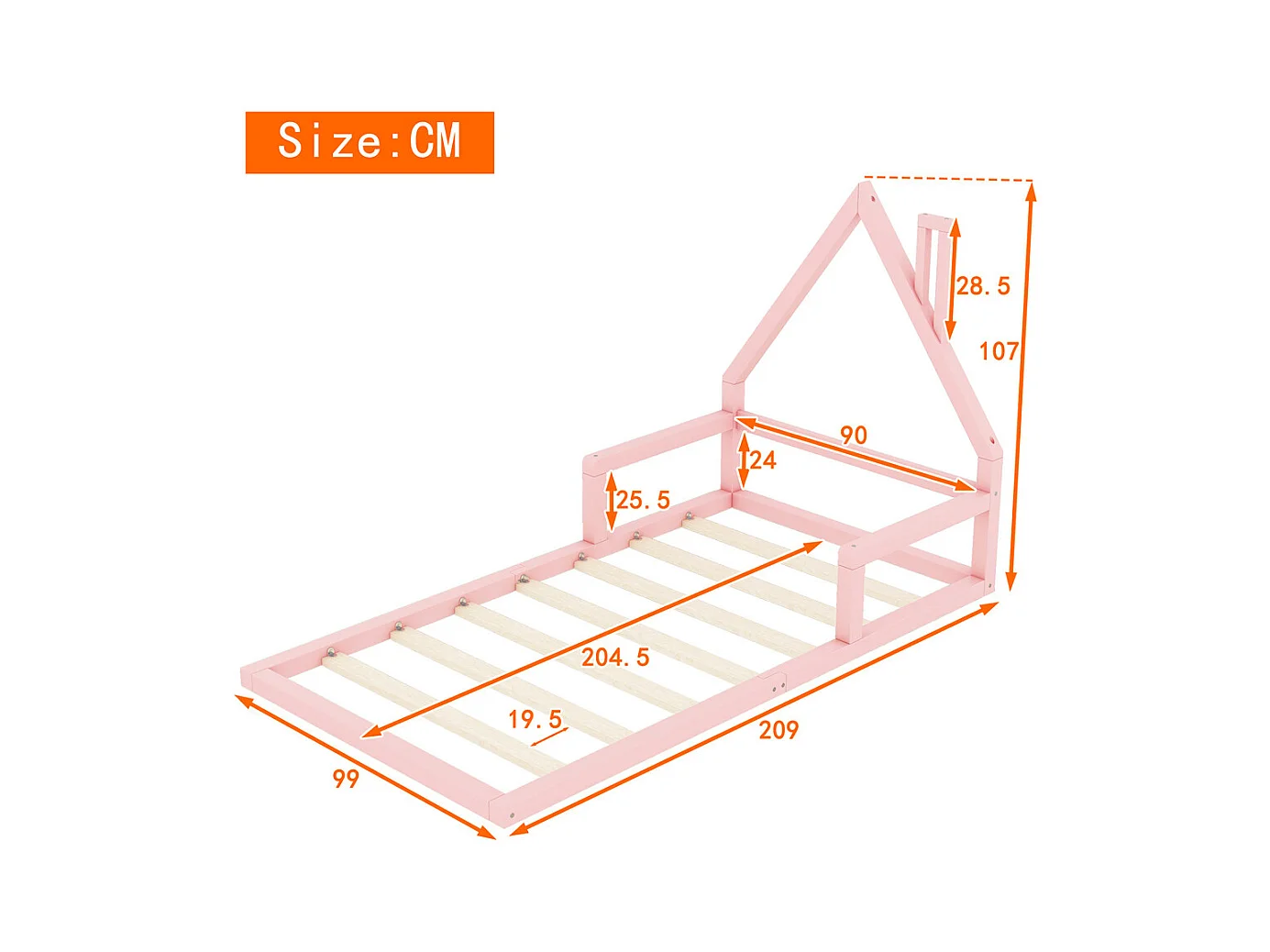 Lit jeune lit 90x200 cm lit plat lit forme de la maison lit simple pin massif rose