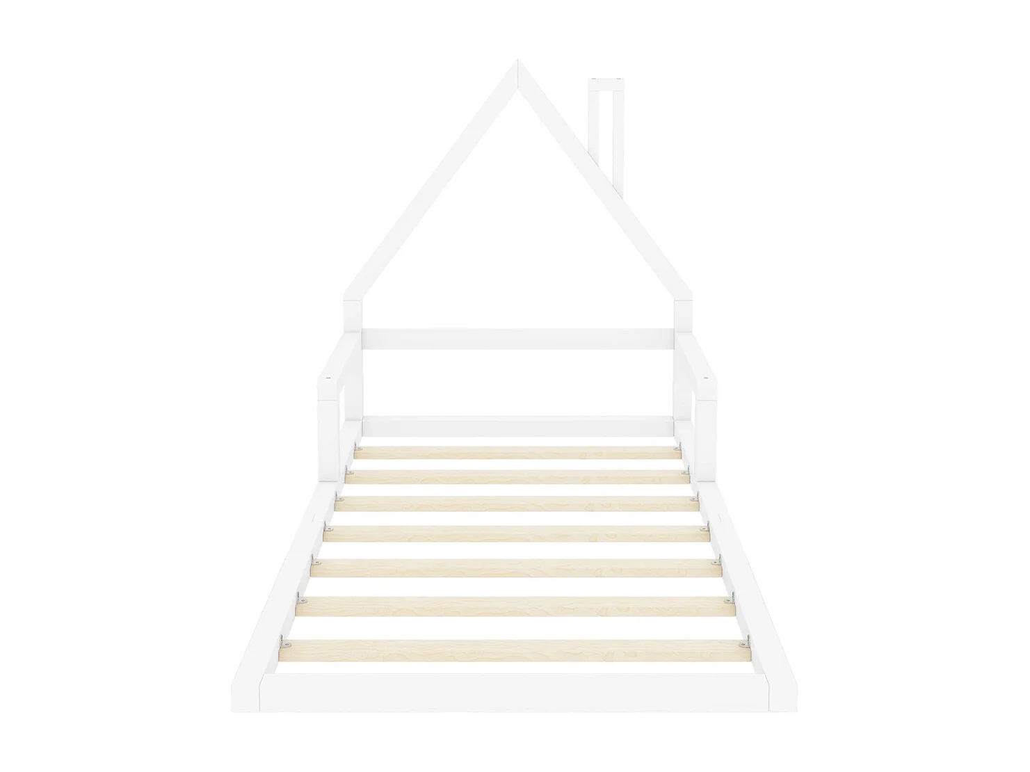 Lit d'enfant 90x200cm, lit plat, forme maison, pin massif, blanc