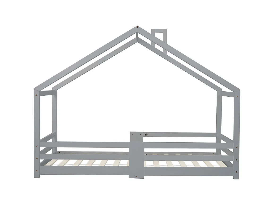 Lit jeune lit 90x200 cm avec cheminée lit protection contre les chutes lit sommier à lattes lit simple bois massif gris