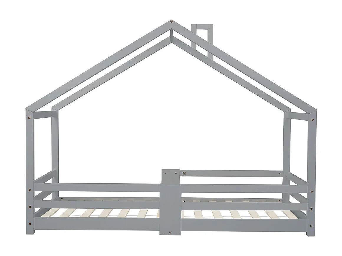 Lit jeune lit 90x200 cm avec cheminée lit protection contre les chutes lit sommier à lattes lit simple bois massif gris