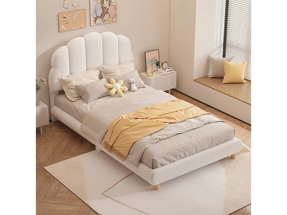 Lit jeune lit 90x200 cm lit plat lit simple peluche blanc